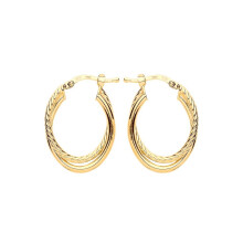 Jewelco London Ladies Yellow Gold-Plated Sterling Silver Twist Double Oval Hoop Earrings - ER107