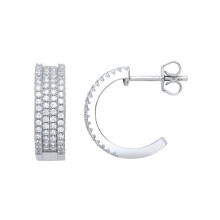 Jewelco London Ladies Sterling Silver Cubic zirconia Pave Eternity Ring Drop Hoop Earrings 17mm - GVE658