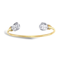 Jewelco London Solid 9ct Yellow and White Gold White Round Brilliant Cubic Zirconia Boxing Glove Torque Baby Bangle Bracelet - JKB071