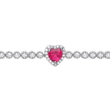 Jewelco London Ladies Sterling Silver Ruby-Red Cubic Zirconia Halo Love Heart Charm Bracelet 7 inch - GVB433