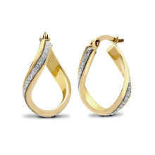 Jewelco London Ladies 9ct Yellow Gold Wavy Twist Moondust Drop Earrings - JER777