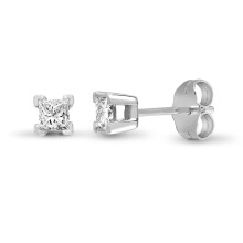 Jewelco London Ladies Solid 18ct White Gold 4 Claw Set Princess G SI1 0.5ct Diamond Solitaire Stud Earrings - 18E357-050