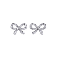 Jewelco London Gold-plated Sterling Silver White Round Cubic Zirconia Cute Ribbon Bow Tie Stud Earrings - AES289-GP