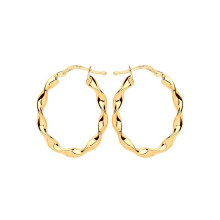 Jewelco London Ladies Yellow Gold-Plated Sterling Silver Ribbon Twist Oval Hoop Earrings 21mm x 27mm - ER110G
