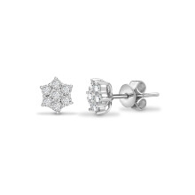 Jewelco London Ladies Solid 18ct White Gold Cluster Set Round G SI1 0.5ct Diamond Classic 7 Stone Cluster Stud Earrings - 18E042-050
