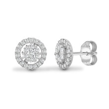 Jewelco London Solid 18ct White Gold Pave Set Round G SI 0.65ct Diamond Halo Cluster Stud Earrings 9mm - 18E425