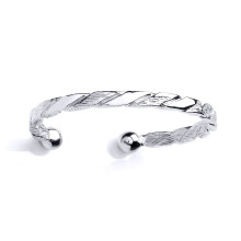 Jewelco London Boys Sterling Silver Barked Rope Link ID Torque Baby Bangle Bracelet - BN62