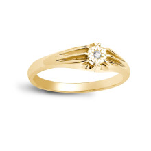 (T) Jewelco London Men's Solid 9ct Yellow Gold Gypsy Set Round H I2 0.04ct Diamond Gypsy Solitaire Ring 6mm - 9R506