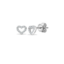Jewelco London Solid 18ct White Gold Pave Set Round G SI1 0.14ct Diamond Love Heart Outline Stud Earrings - 18E395
