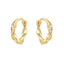 Jewelco London Gold-plated Sterling Silver White Round Cubic Zirconia Twisted Ribbon Pave Hoop Earrings 14mm - AER196A-GP