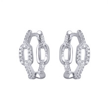 Jewelco London Rhodium-plated Sterling Silver White Round Cubic Zirconia Oval Paper Chain Link Hoop Earrings - AER189