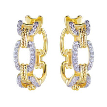 Jewelco London Gold-plated Silver White Round Cubic Zirconia Twisted Rope TV Rectangular Chain Link Hoop Earrings - AER191-GP