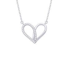 Jewelco London Rhodium Plated Sterling Silver CZ Teardrop Love Heart Semi Halo Love Heart Charm Necklace - GVK540