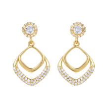 Jewelco London Gold-plated Sterling Silver White Round Cubic Zirconia Solitaire Halo Arrowhead Chevron Drop Earrings - AES271-GP