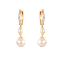 Jewelco London Gold-plated Silver White Round Pearl & Cubic Zirconia Double Full Moon Eternity Huggie Octagonal Hoop Drop Earrings - AER200-GP