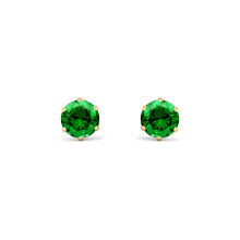 Jewelco London 9ct Gold Emerald-Green Round Brilliant CZ Solitaire Claw Set Stud Earrings, 5mm 1 Carat - JES390