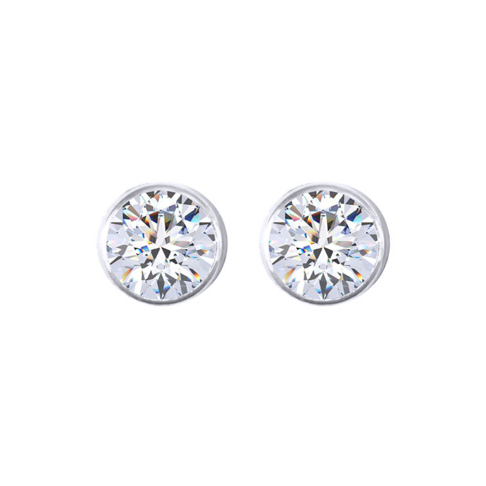 Jewelco London 925 Sterling Silver Round Cz 5Mm Solitaire Bezel Frame Halo Stud Earrings 6Mm - Aes270c