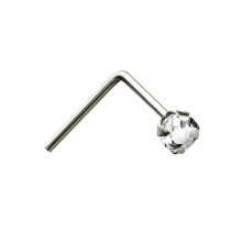 Jewelco London Ladies Solid 9ct Natural White Gold White Round Crystal Solitaire Claw Set Nose Stud 2mm - JNS0051-WG