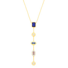 Jewelco London Yellow Gold-Plated Silver Blue Radiant & Marquise CZ Bold Mismatched Lucky Dip Cluster Lavalier Necklace - GVK545
