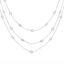 Jewelco London Rhodium Plated Sterling Silver CZ 3-Row Multi Strand Raindrop Bezel Layered Station Necklace - GVK576