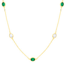 Jewelco London Yellow Gold-Plated Sterling Silver Green Oval CZ Alternating Raindrop Bezel Cable Station Necklace - GVK579