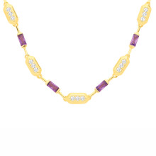 Jewelco London Yellow Gold-Plated Sterling Silver Purple Radiant CZ Canoe Boat Paddles Station Necklace - GVK547
