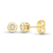 Jewelco London Ladies Solid 9ct Yellow Gold Rub Over Set Round H I1 0.3ct Diamond Solitaire Stud Earrings - 9E001-030