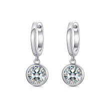 Jewelco London 925 Sterling Silver Round CZ Bezel Solitaire Hoop Drop Earrings - AER183