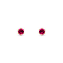 Jewelco London 9ct Gold Ruby-Red Round Brilliant CZ Solitaire Claw Set Stud Earrings, 3mm ⅕ Carat - JES397