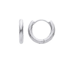 Jewelco London Rhodium Plated Sterling Silver Liquorice Twist Huggie Hoop Earrings - EAG1399
