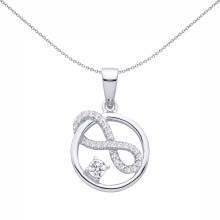 Jewelco London Rhodium Plated Sterling Silver CZ Figure 8 Infinity Symbol Solitaire Circle Pendants Pendant - GVP701