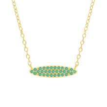 Jewelco London Yellow Gold-Plated Sterling Silver Green CZ Pave Peapod Surfboard Lavalier Necklace - GVK561
