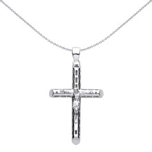 Jewelco London Rhodium Plated Sterling Silver Bamboo Tube Ornate Crucifix Cross Pendant - GVX115