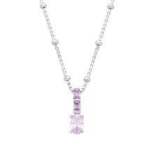Jewelco London Silver Lilac & Purple Oval & Radiant CZ Purple Rain Bead Box Paper Station Lavalier Necklace - GVK564