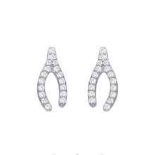 Jewelco London Rhodium Plated Sterling Silver CZ Encrusted Wishbone Horseshoe Drop Earrings - EAG1480