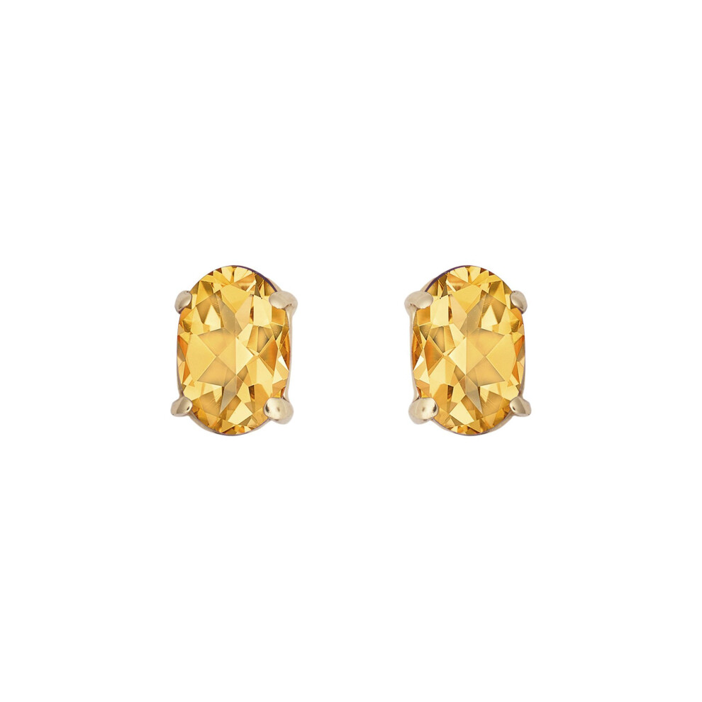 Jewelco London Ladies 9Ct Yellow Gold Amber Oval Citrine 4 Claw Solitaire Stud Earrings, 6X4mm 1 Carat - Jes371