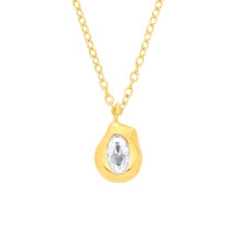 Jewelco London Yellow Gold-Plated Silver Oval CZ Irregular Organic Molten Nugget Solitaire Wabi-Sabi Lavalier Necklace - GVK567