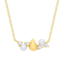 Jewelco London Yellow Gold-Plated Sterling Silver Pearl & CZ Zig Zag Starry Skies Cluster Lavalier Necklace - GVK574