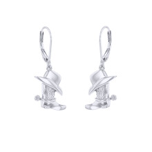 Jewelco London Solid Rhodium Plated Sterling Silver Cowboy Cowgirl Hat & Boots Drop Earrings - 8-56-0007