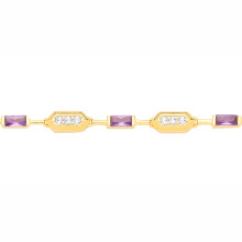 Jewelco London Yellow Gold-Plated Sterling Silver Purple Radiant CZ Canoe Boat Paddles Station Bracelet - GVB625