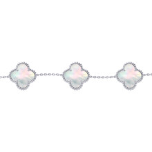 Jewelco London Silver White Clover Mother of Pearl Bead Edge Lucky Charm 5 Station Bracelet 7-8.5" - ABB254