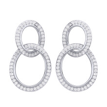 Jewelco London Rhodium Plated Sterling Silver CZ Interlocked Wavy Oval Halo Loop Figure 8 Drop Earrings - EAG1474