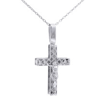 Jewelco London Rhodium Plated Silver Double Layer Twist Ribbon Diamond-cut Sparkling Ball Crucifix Cross Pendant - GVX108
