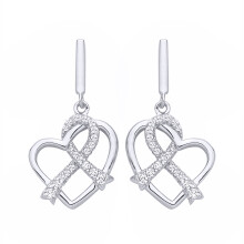 Jewelco London Rhodium Plated Sterling Silver CZ Twined Love Heart Pave Ribbon Drop Earrings - EAG1326