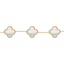 Jewelco London 14k Gold-plated Silver White Clover Mother of Pearl Bead Edge Lucky Charm 5 Station Bracelet 7-8.5" - ABB254-GP