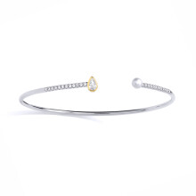 Jewelco London Rhodium & Yellow Gold-Plated Silver Pear Pearl & CZ Full Moon Toi et Moi Raindrop Bangle Bracelet - GVG241