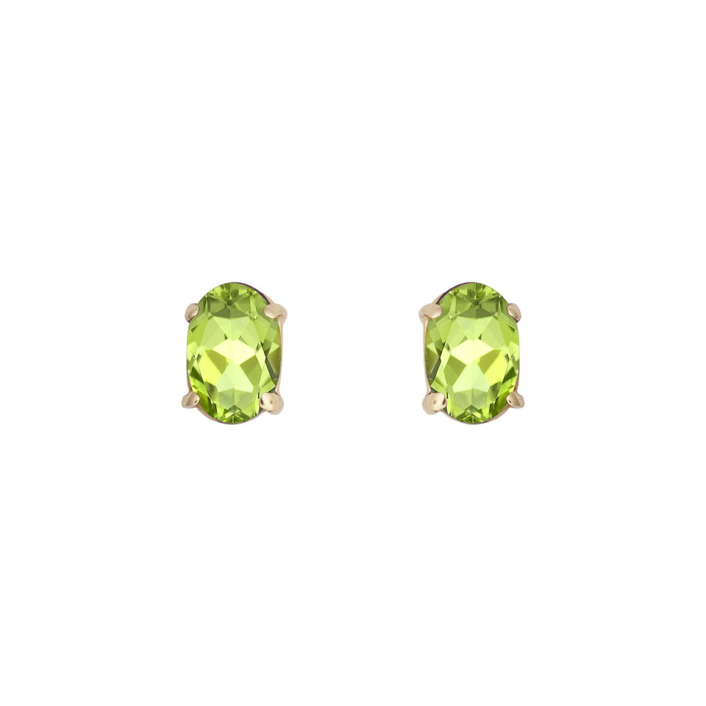 Jewelco London Ladies 9Ct Yellow Gold Light Green Oval Peridot 4 Claw Solitaire Stud Earrings, 6X4mm 1 Carat - Jes373