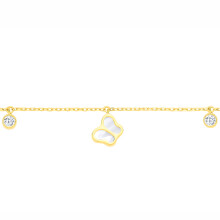 Jewelco London Gold-Plated Silver Half Moon Mother of Pearl & CZ Floating Butterfly Solitaire Charm Station Bracelet - GVB644