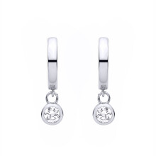 Jewelco London Rhodium Plated Sterling Silver CZ Floating Donut Ring Solitaire Charm Huggie Hoop Drop Earrings - EAG1484