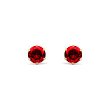 Jewelco London 9ct Gold Red Round Brilliant CZ Solitaire Claw Set Stud Earrings, 5mm 1 Carat - JES396